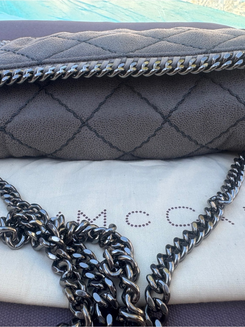 Stella McCartney Falabella Mini Quilted Vegan Suede Crossbody Gray VGUC - Picture 7 of 16